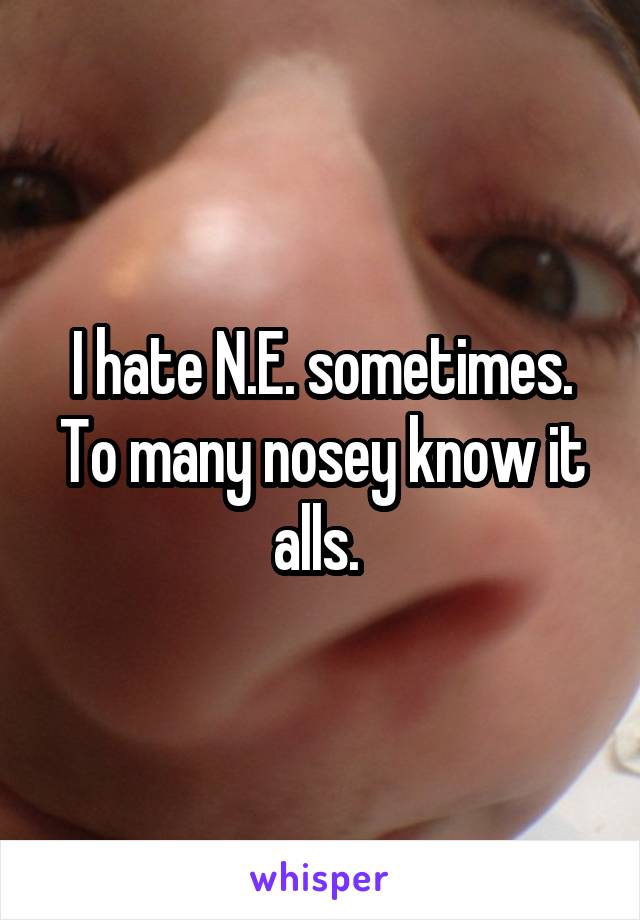 I hate N.E. sometimes. To many nosey know it alls. 