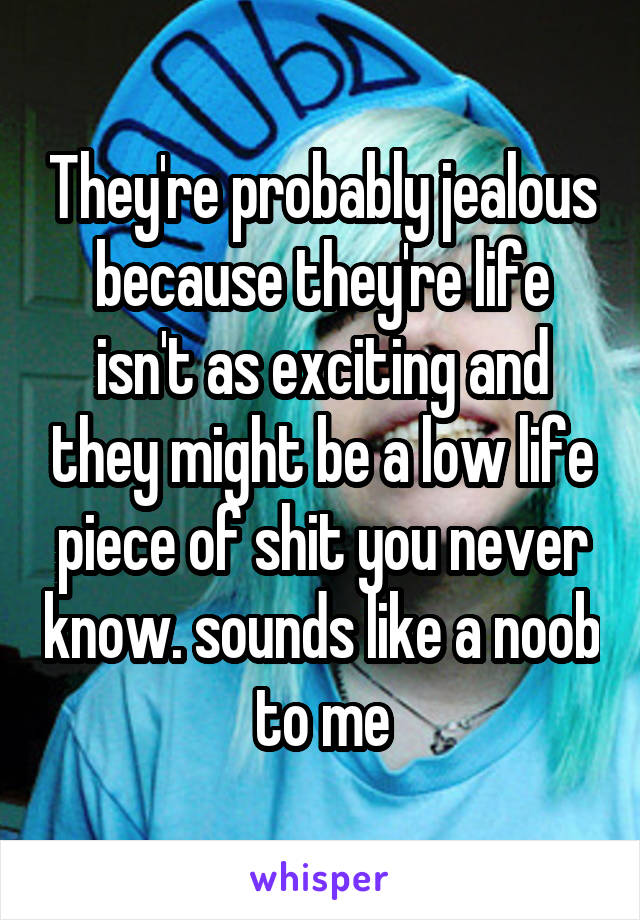 They're probably jealous because they're life isn't as exciting and they might be a low life piece of shit you never know. sounds like a noob to me