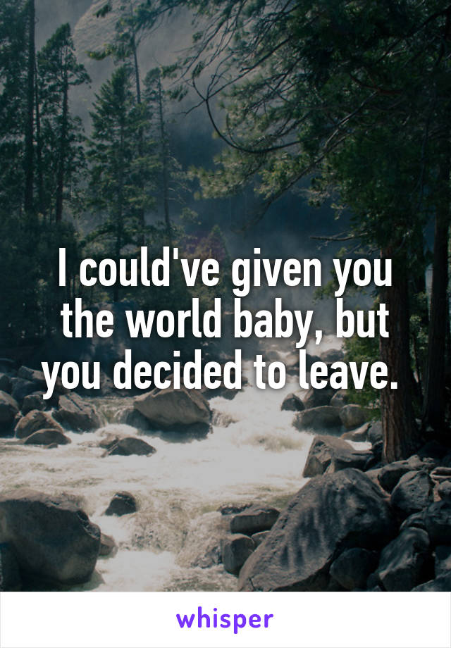 I could've given you the world baby, but you decided to leave. 