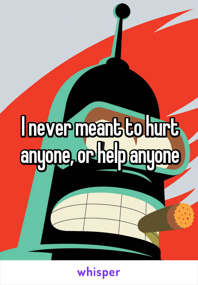 I never meant to hurt anyone, or help anyone