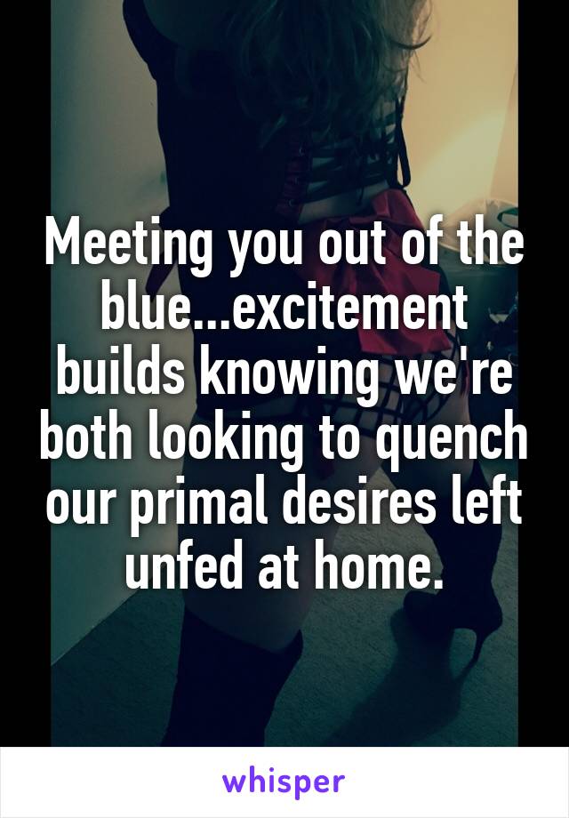 Meeting you out of the blue...excitement builds knowing we're both looking to quench our primal desires left unfed at home.