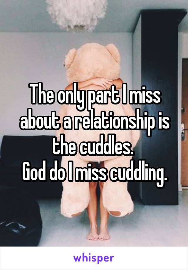 The only part I miss about a relationship is the cuddles. 
God do I miss cuddling.