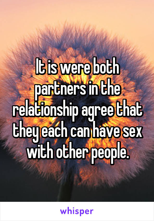 It is were both partners in the relationship agree that they each can have sex with other people.