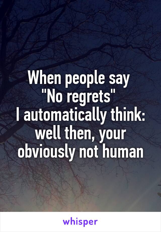 When people say 
"No regrets" 
I automatically think: well then, your obviously not human