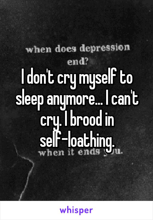 I don't cry myself to sleep anymore... I can't cry. I brood in self-loathing.