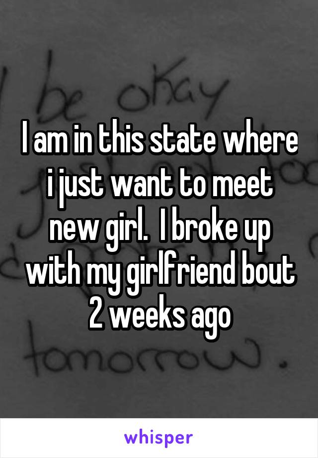 I am in this state where i just want to meet new girl.  I broke up with my girlfriend bout 2 weeks ago