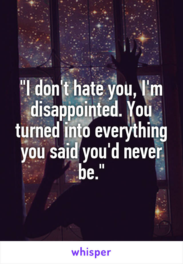 "I don't hate you, I'm disappointed. You turned into everything you said you'd never be."