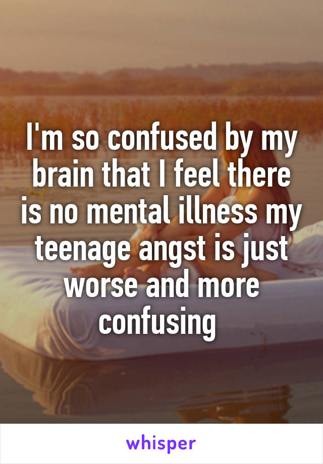 I'm so confused by my brain that I feel there is no mental illness my teenage angst is just worse and more confusing 