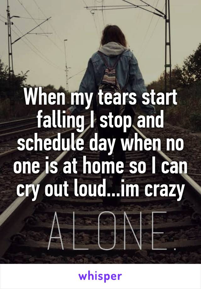 When my tears start falling I stop and schedule day when no one is at home so I can cry out loud...im crazy