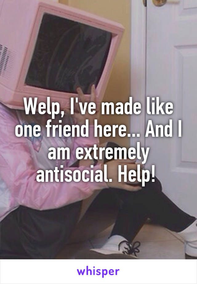 Welp, I've made like one friend here... And I am extremely antisocial. Help! 