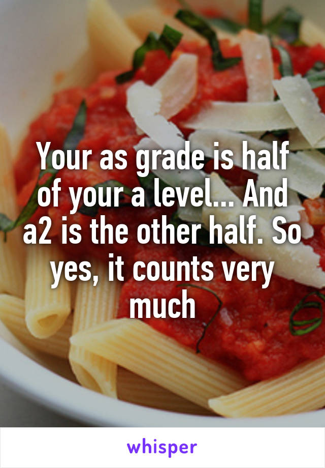 Your as grade is half of your a level... And a2 is the other half. So yes, it counts very much