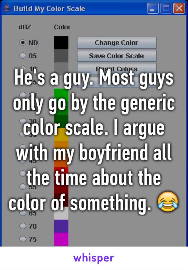 He's a guy. Most guys only go by the generic color scale. I argue with my boyfriend all the time about the color of something. 😂