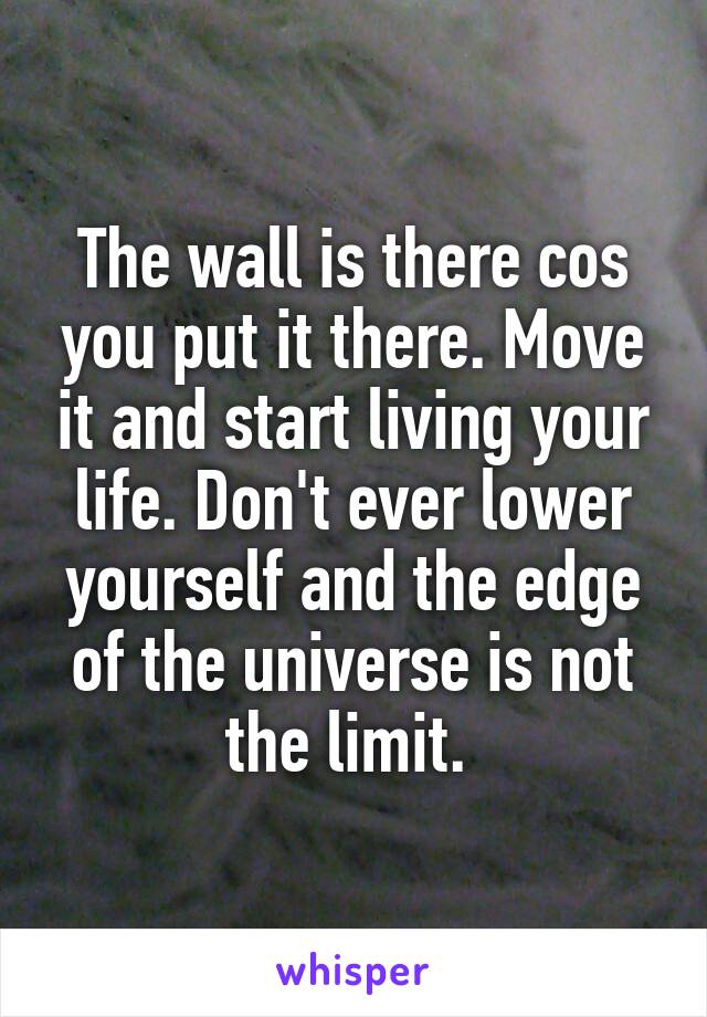 The wall is there cos you put it there. Move it and start living your life. Don't ever lower yourself and the edge of the universe is not the limit. 