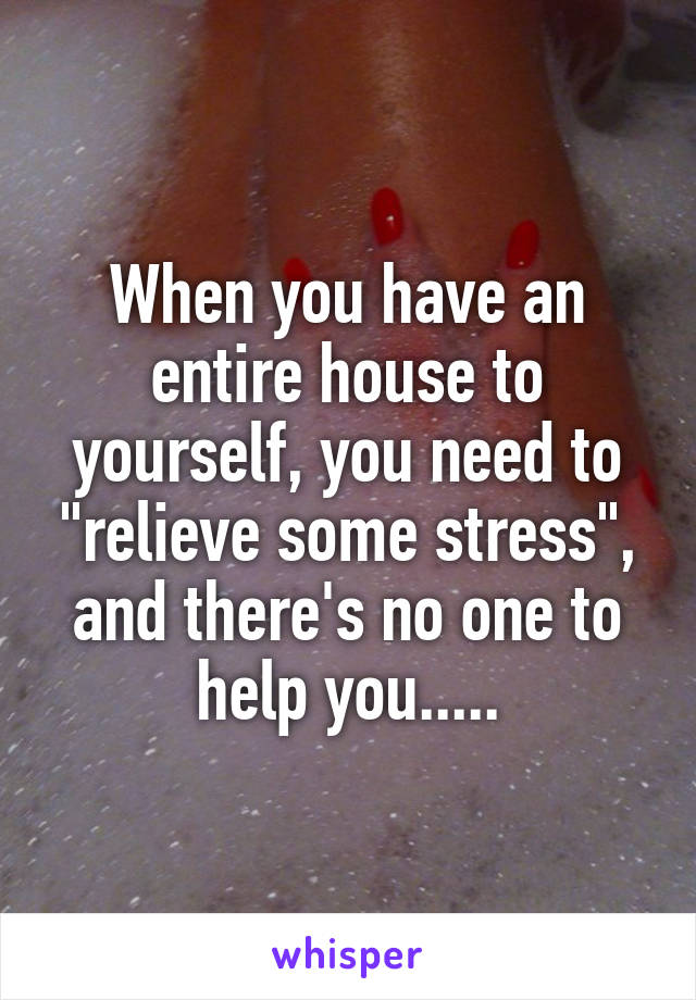 When you have an entire house to yourself, you need to "relieve some stress", and there's no one to help you.....