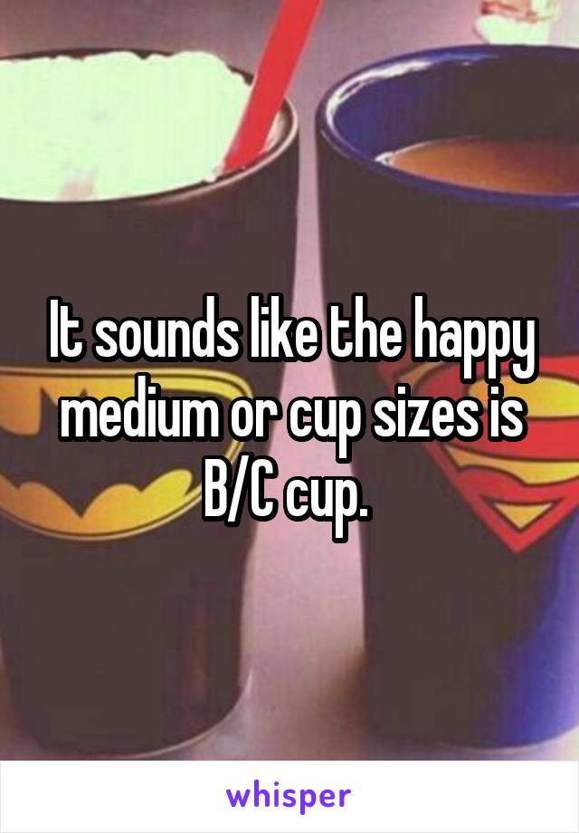 It sounds like the happy medium or cup sizes is B/C cup. 