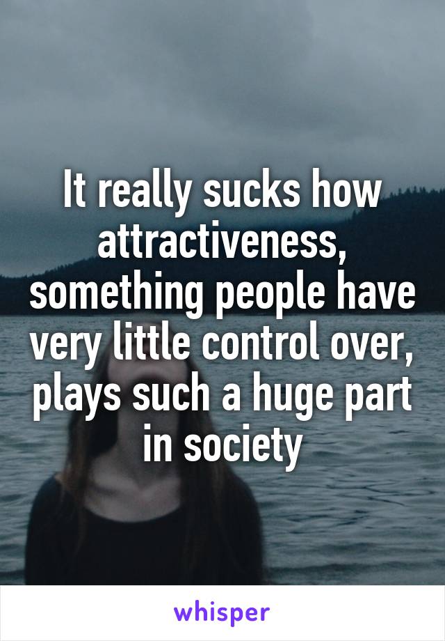 It really sucks how attractiveness, something people have very little control over, plays such a huge part in society