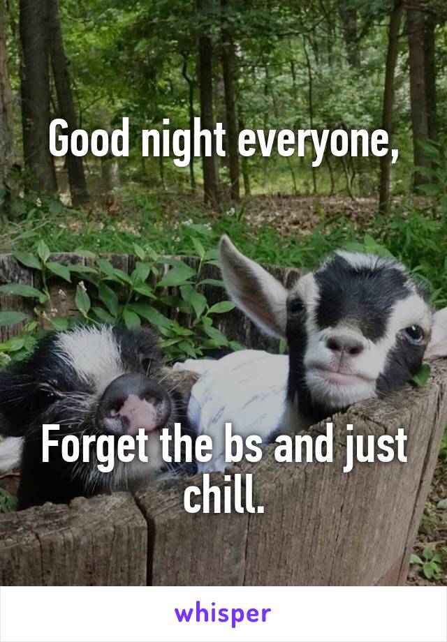 Good night everyone,





Forget the bs and just chill.