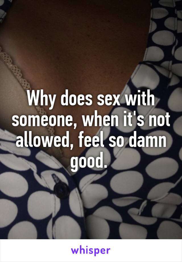 Why does sex with someone, when it's not allowed, feel so damn good. 