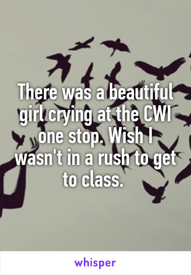 There was a beautiful girl crying at the CWI one stop. Wish I wasn't in a rush to get to class. 