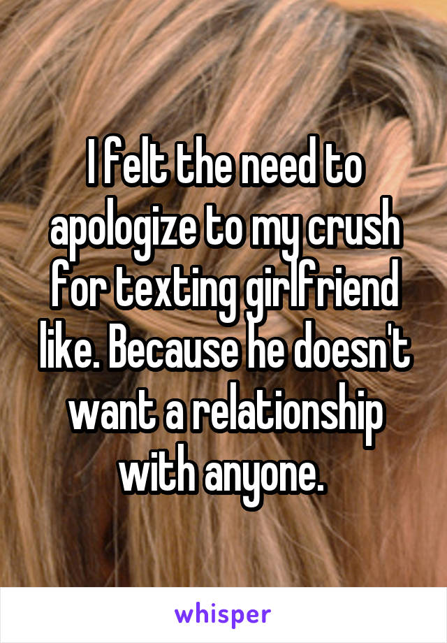 I felt the need to apologize to my crush for texting girlfriend like. Because he doesn't want a relationship with anyone. 