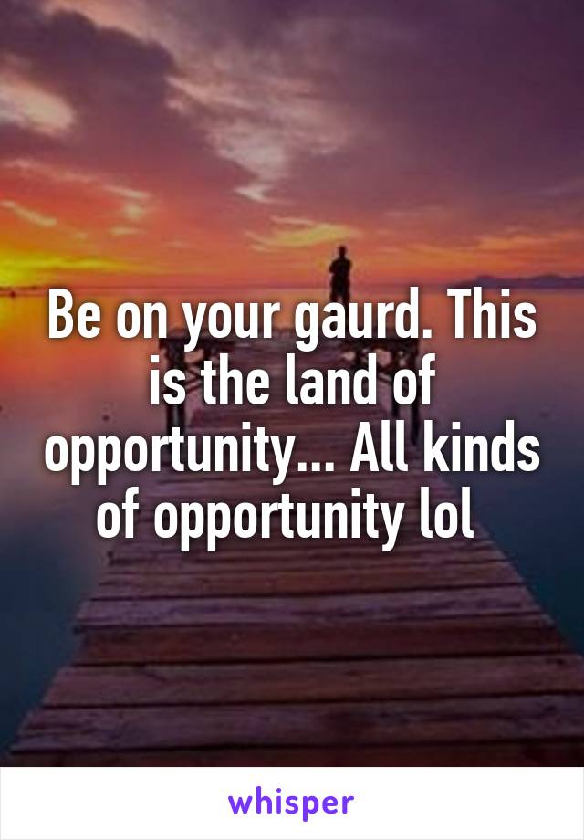 Be on your gaurd. This is the land of opportunity... All kinds of opportunity lol 