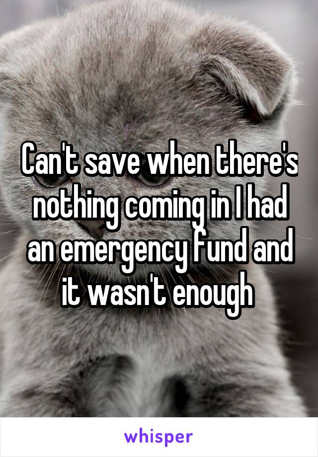 Can't save when there's nothing coming in I had an emergency fund and it wasn't enough 