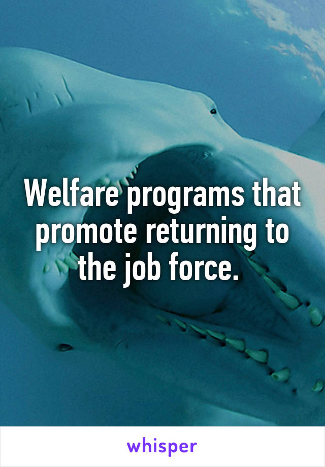 Welfare programs that promote returning to the job force. 