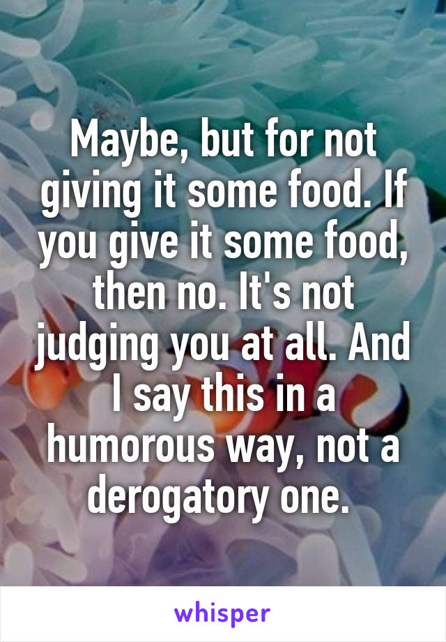 Maybe, but for not giving it some food. If you give it some food, then no. It's not judging you at all. And I say this in a humorous way, not a derogatory one. 