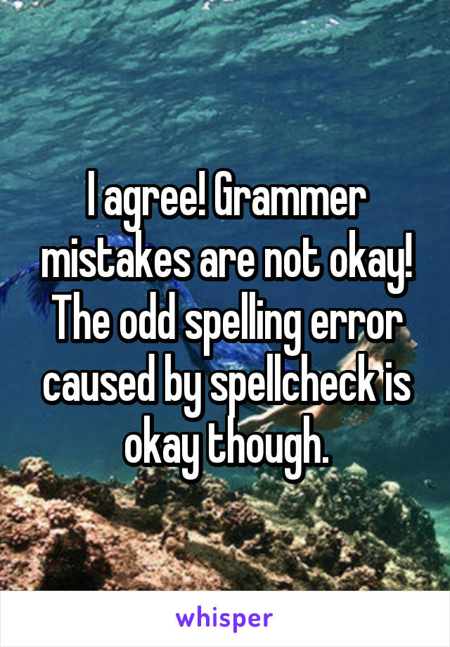 I agree! Grammer mistakes are not okay! The odd spelling error caused by spellcheck is okay though.