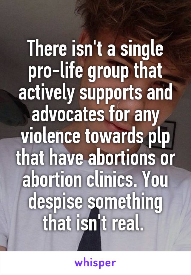 There isn't a single pro-life group that actively supports and advocates for any violence towards plp that have abortions or abortion clinics. You despise something that isn't real. 