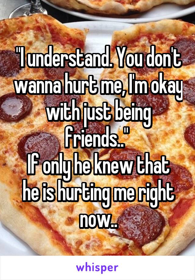 "I understand. You don't wanna hurt me, I'm okay with just being friends.." 
If only he knew that he is hurting me right now..