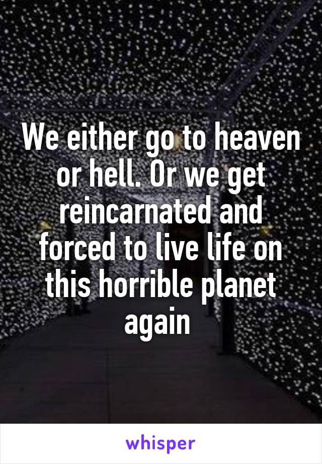 We either go to heaven or hell. Or we get reincarnated and forced to live life on this horrible planet again 