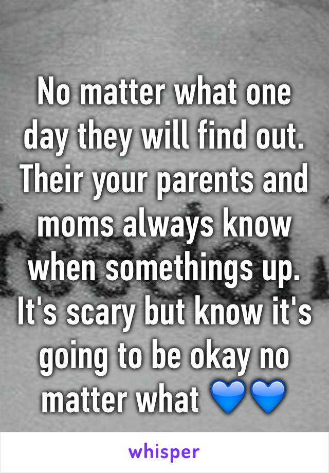 No matter what one day they will find out. Their your parents and moms always know when somethings up. It's scary but know it's going to be okay no matter what 💙💙