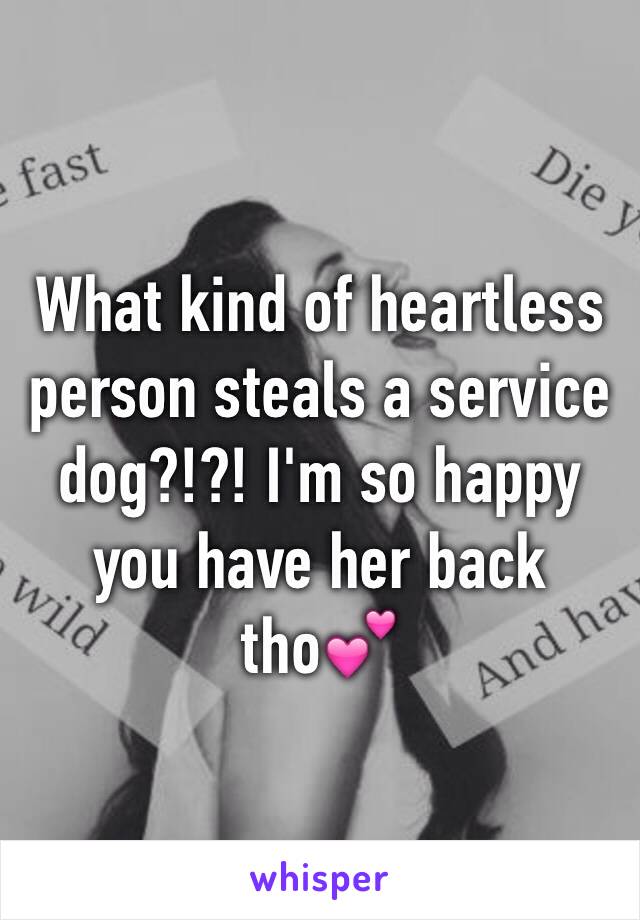 What kind of heartless person steals a service dog?!?! I'm so happy you have her back tho💕