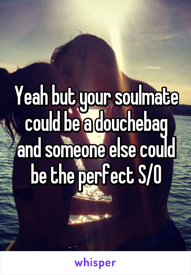 Yeah but your soulmate could be a douchebag and someone else could be the perfect S/O