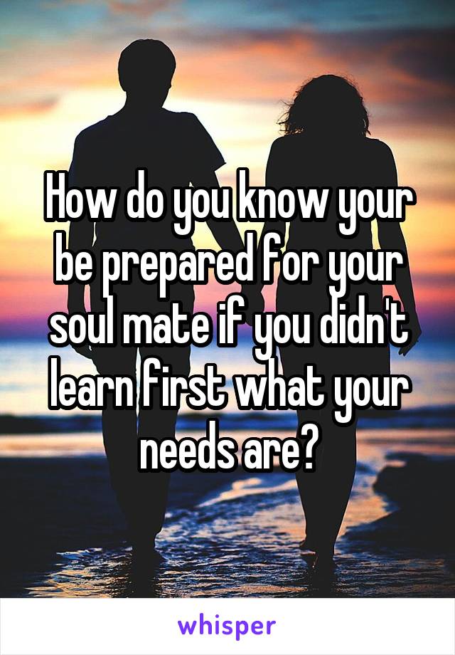 How do you know your be prepared for your soul mate if you didn't learn first what your needs are?