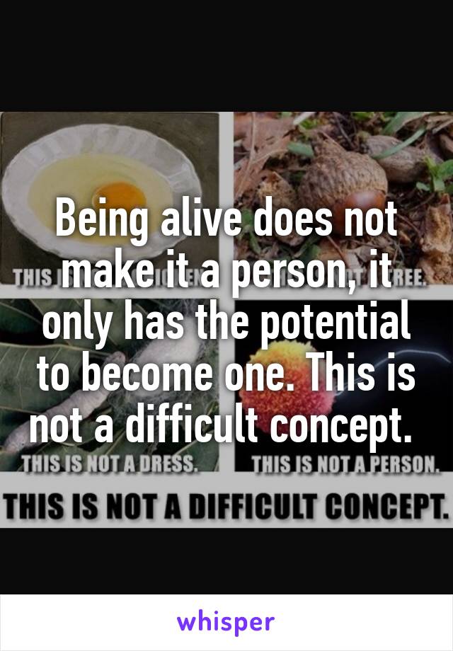 Being alive does not make it a person, it only has the potential to become one. This is not a difficult concept. 