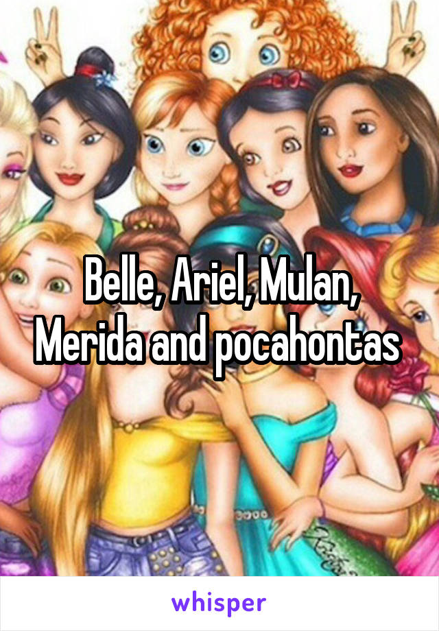 Belle, Ariel, Mulan, Merida and pocahontas 