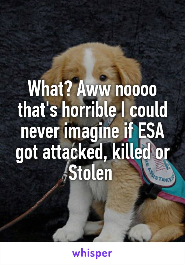 What? Aww noooo that's horrible I could never imagine if ESA got attacked, killed or
Stolen 