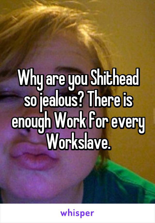 Why are you Shithead so jealous? There is enough Work for every Workslave.