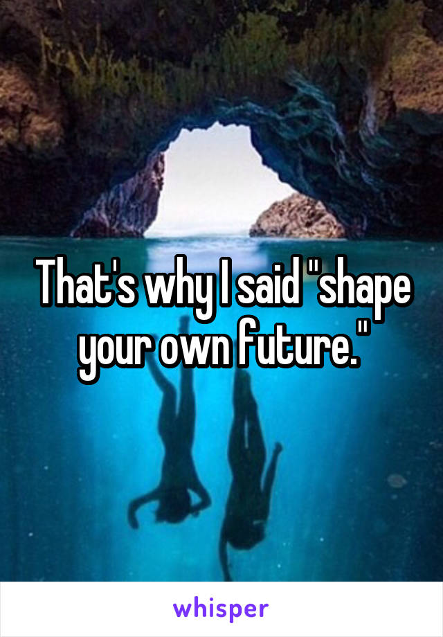 That's why I said "shape your own future."