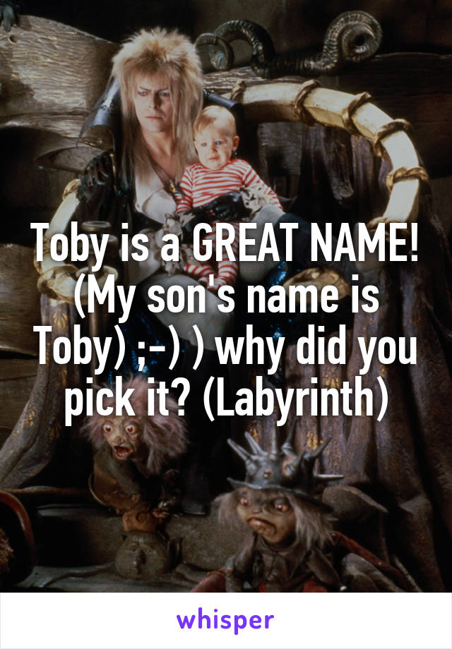 Toby is a GREAT NAME! (My son's name is Toby) ;-) ) why did you pick it? (Labyrinth)