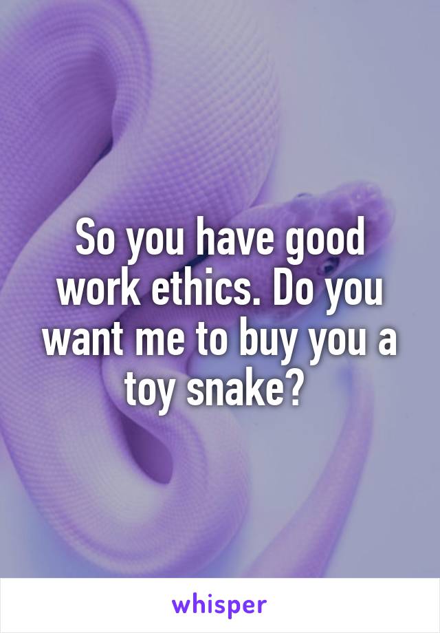 So you have good work ethics. Do you want me to buy you a toy snake? 