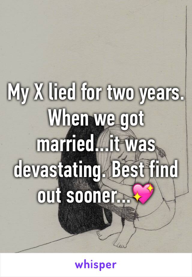My X lied for two years. When we got married...it was devastating. Best find out sooner...💖