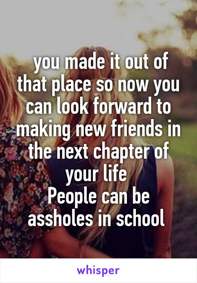  you made it out of that place so now you can look forward to making new friends in the next chapter of your life 
People can be assholes in school 