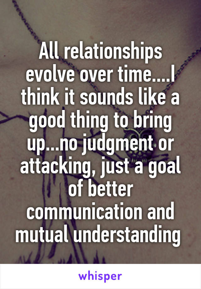 All relationships evolve over time....I think it sounds like a good thing to bring up...no judgment or attacking, just a goal of better communication and mutual understanding 