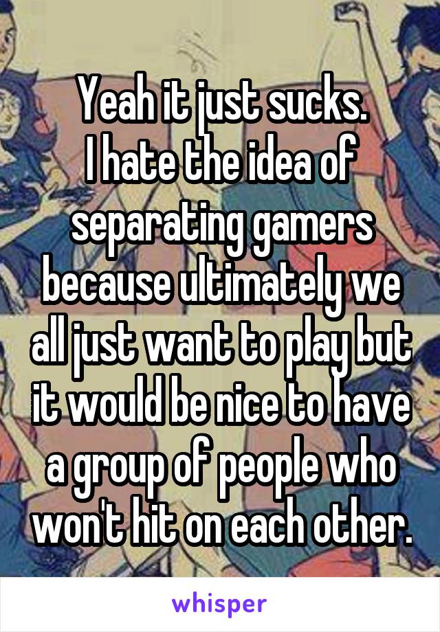 Yeah it just sucks.
I hate the idea of separating gamers because ultimately we all just want to play but it would be nice to have a group of people who won't hit on each other.