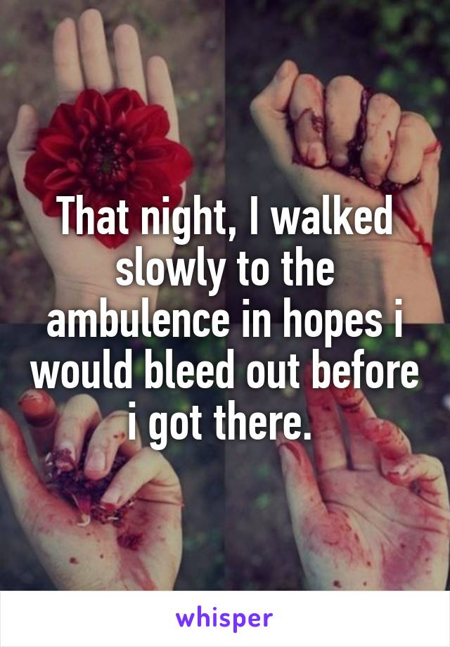 That night, I walked slowly to the ambulence in hopes i would bleed out before i got there. 