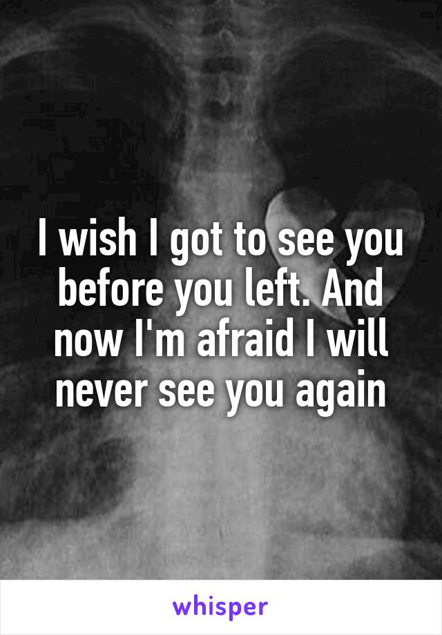 I wish I got to see you before you left. And now I'm afraid I will never see you again
