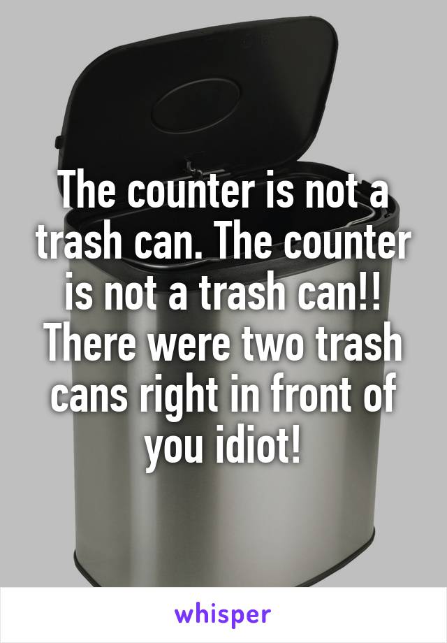 The counter is not a trash can. The counter is not a trash can!! There were two trash cans right in front of you idiot!